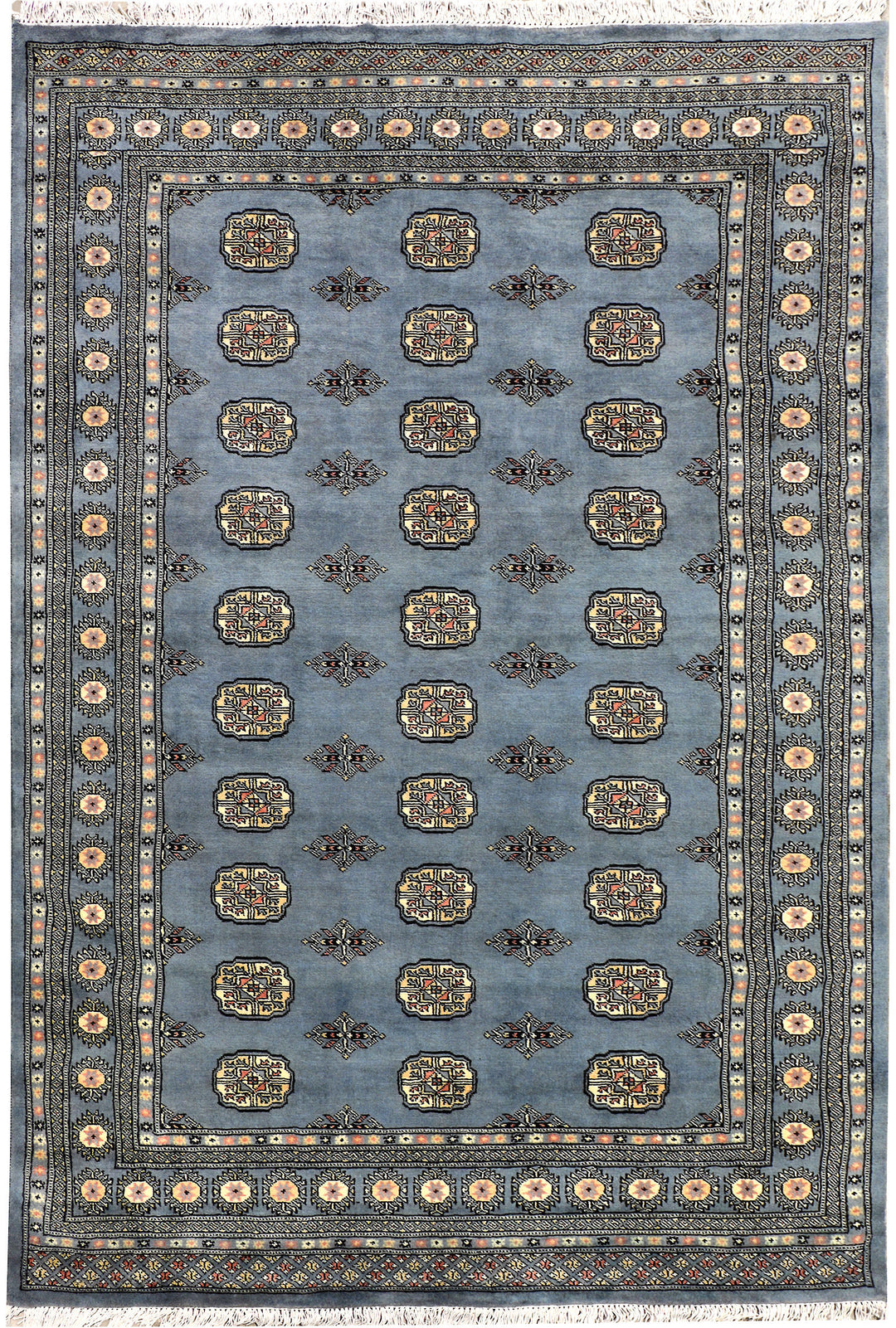 Light Slate Grey Pakistani Bokhara Rug 5' 5" x 8' 1" Hand-Knotted