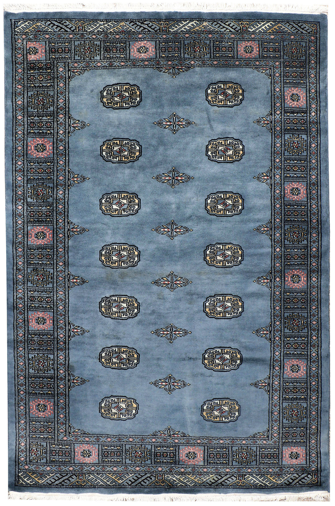 Light Slate Grey Afghan Bokhara Rug 4' 1 x 6' 1 Hand-Knotted