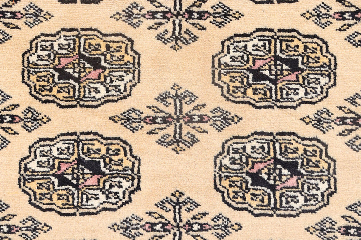 White Pakistani Bokhara Rug 2'6" x 10'1" Hand-Knotted close-up