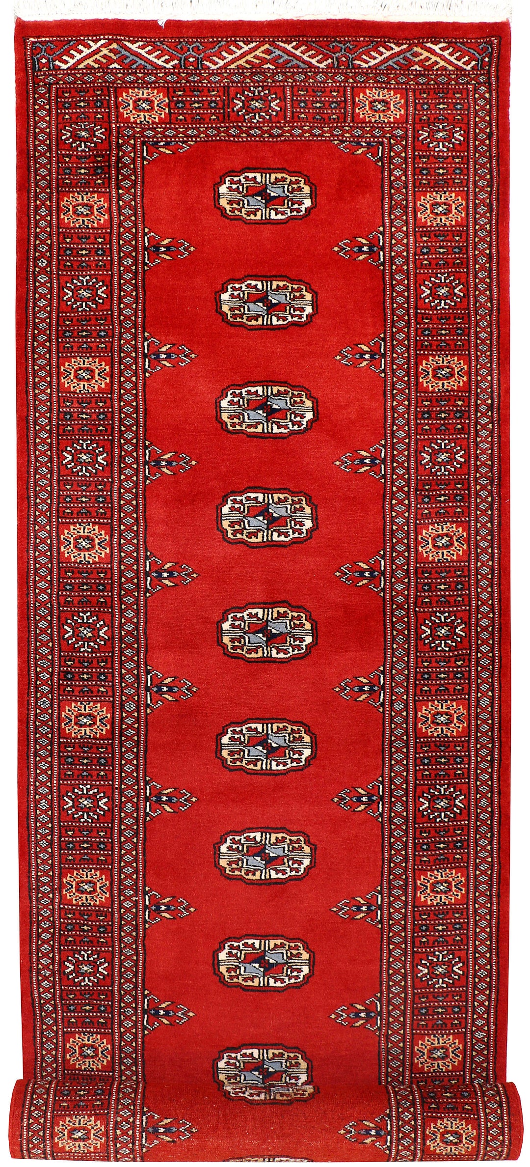 Red Pakistani Bokhara Rug 2' 7" x 9' 9" Hand-Knotted