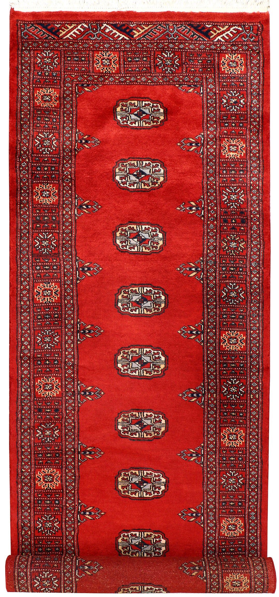 Firebrick Pakistani Bokhara Rug 2'7" x 9'9" Hand-Knotted