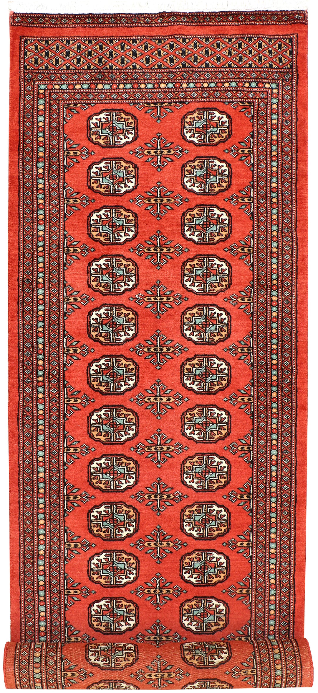 Tomato Pakistani Bokhara Rug 2'11" x 10' Hand-Knotted