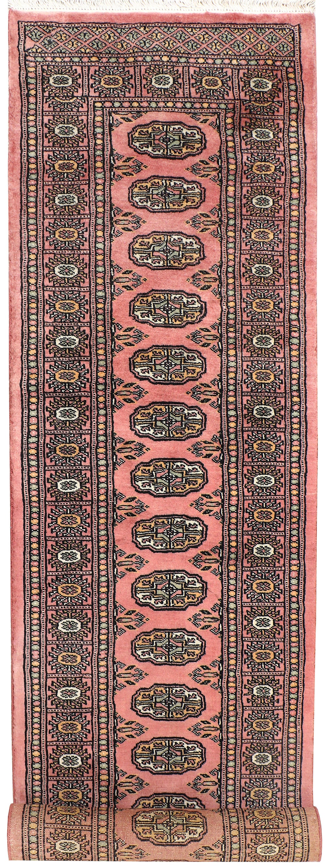 Light Coral Pakistani Bokhara Rug 2' 2 x 9' 10 Hand-Knotted