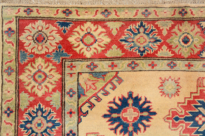 White Afghan Kazak Rug 5' 2 x 6' 8 Hand-Knotted detail