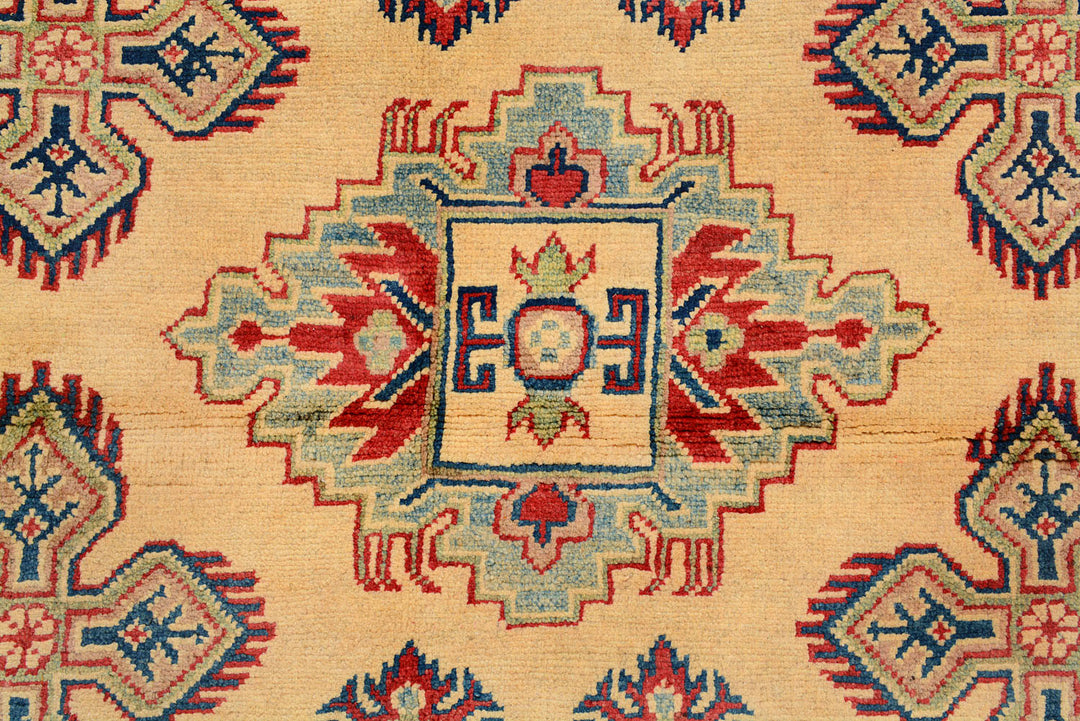 White Afghan Kazak Rug 5' 2 x 6' 8 Hand-Knotted close-up