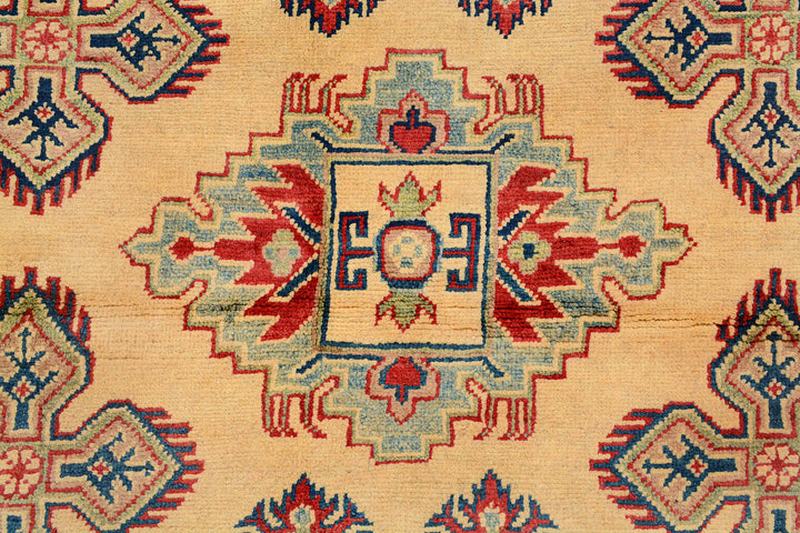 White Afghan Kazak Rug 5' 2 x 6' 8 Hand-Knotted close-up