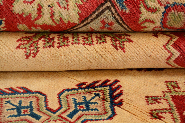 White Afghan Kazak Rug 5' 2 x 6' 8 Hand-Knotted pattern
