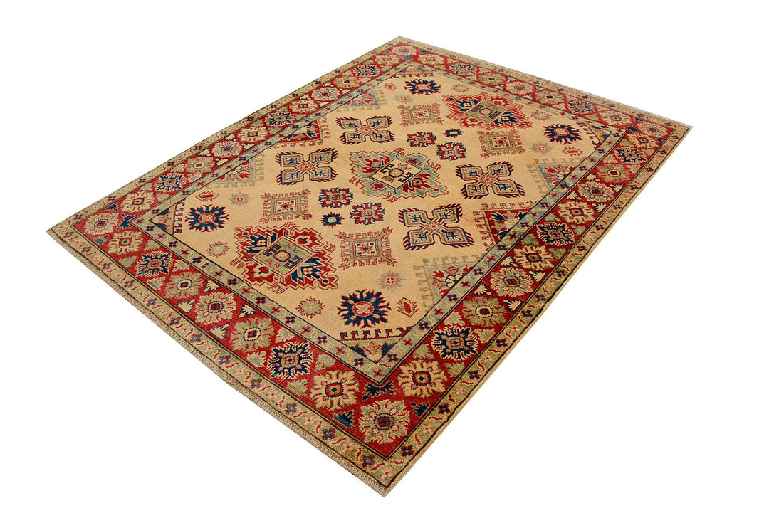 White Afghan Kazak Rug 5' 2 x 6' 8 Hand-Knotted border