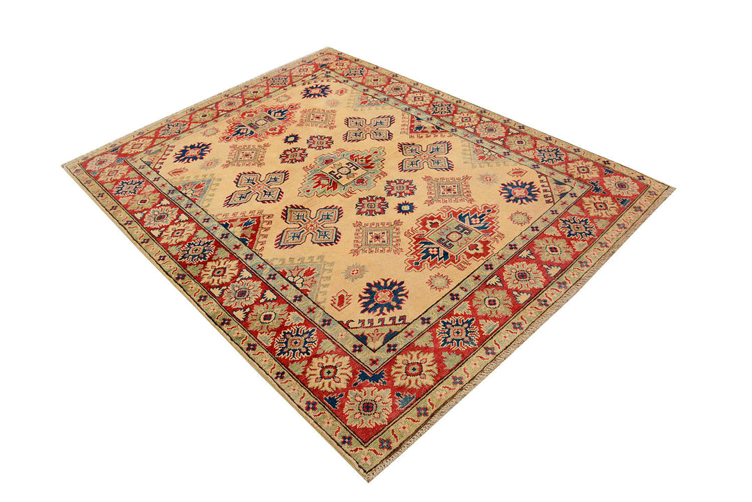 White Afghan Kazak Rug 5' 2 x 6' 8 Hand-Knotted field