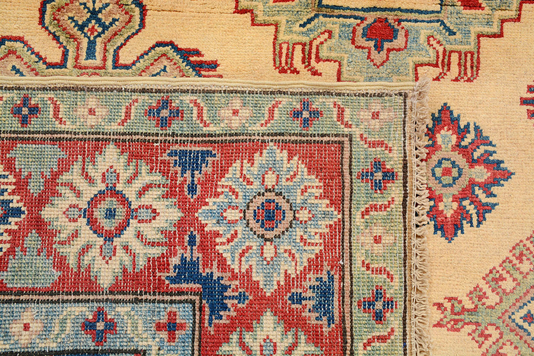 White Afghan Kazak Rug 5' 2 x 6' 8 Hand-Knotted texture