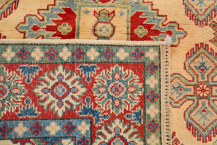 White Afghan Kazak Rug 4' 11" x 6' 7" Hand-Knotted texture