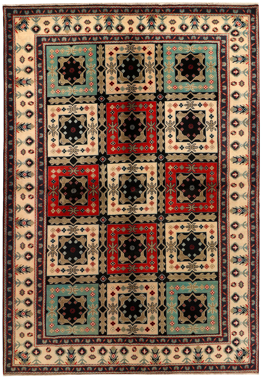 Afghan Kazak Rug 6'8" x 9'9" Hand-Knotted