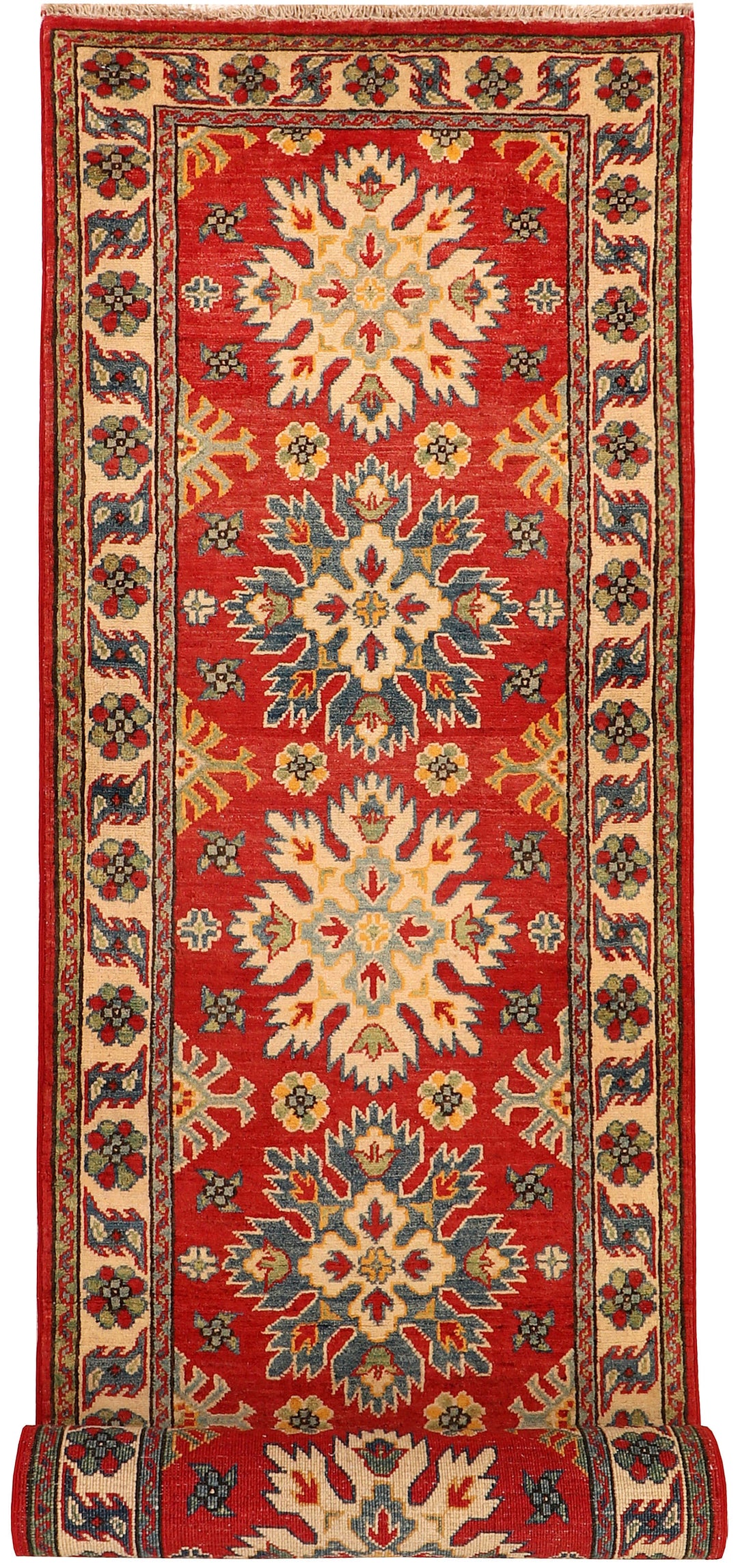 Red Afghan Kazak Rug 2' 7" x 9' 11" Hand-Knotted