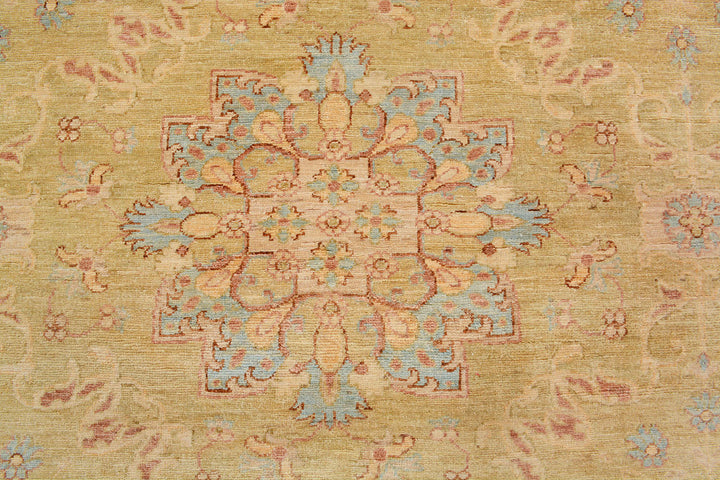 White Afghan Ziegler Rug 10' x 9' 9" Hand-Knotted close-up