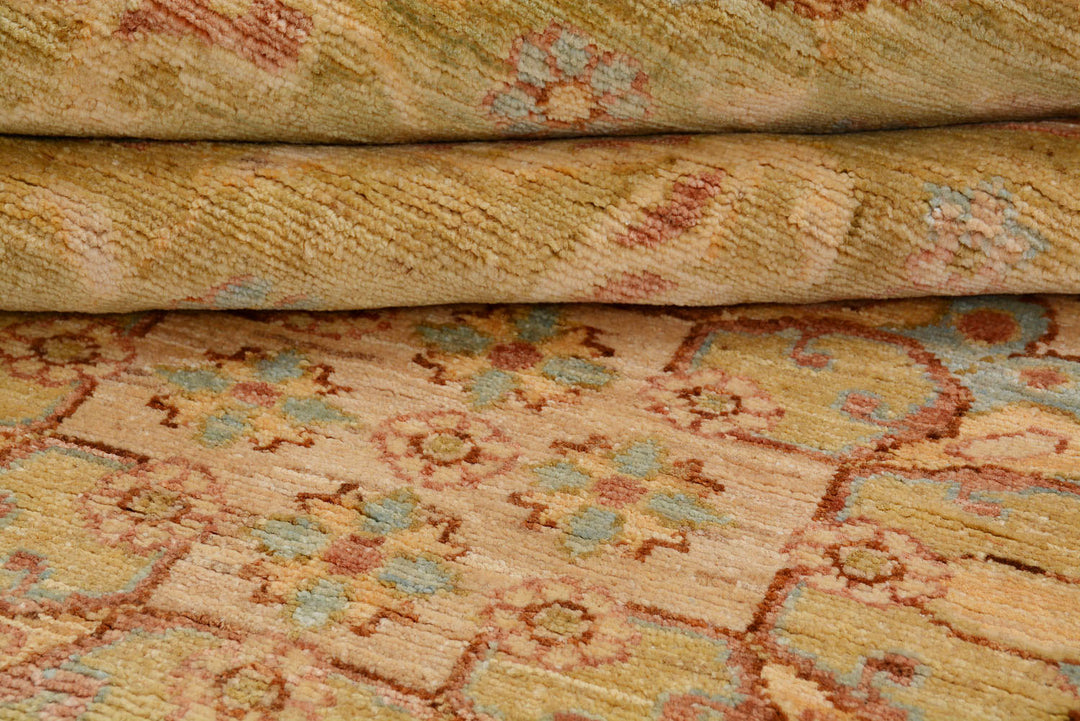 White Afghan Ziegler Rug 10' x 9' 9" Hand-Knotted pattern