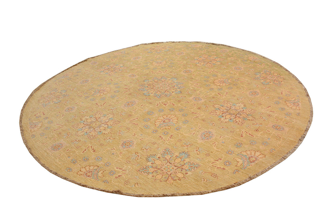 White Afghan Ziegler Rug 10' x 9' 9" Hand-Knotted border