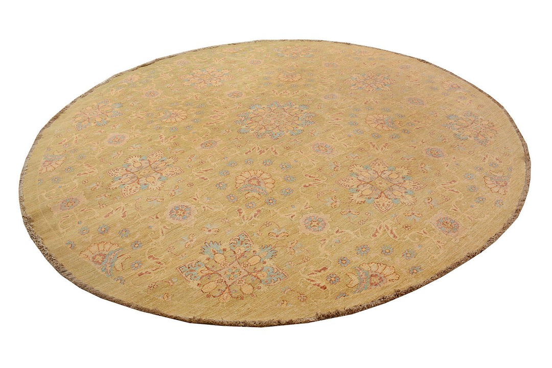 White Afghan Ziegler Rug 10' x 9' 9" Hand-Knotted field