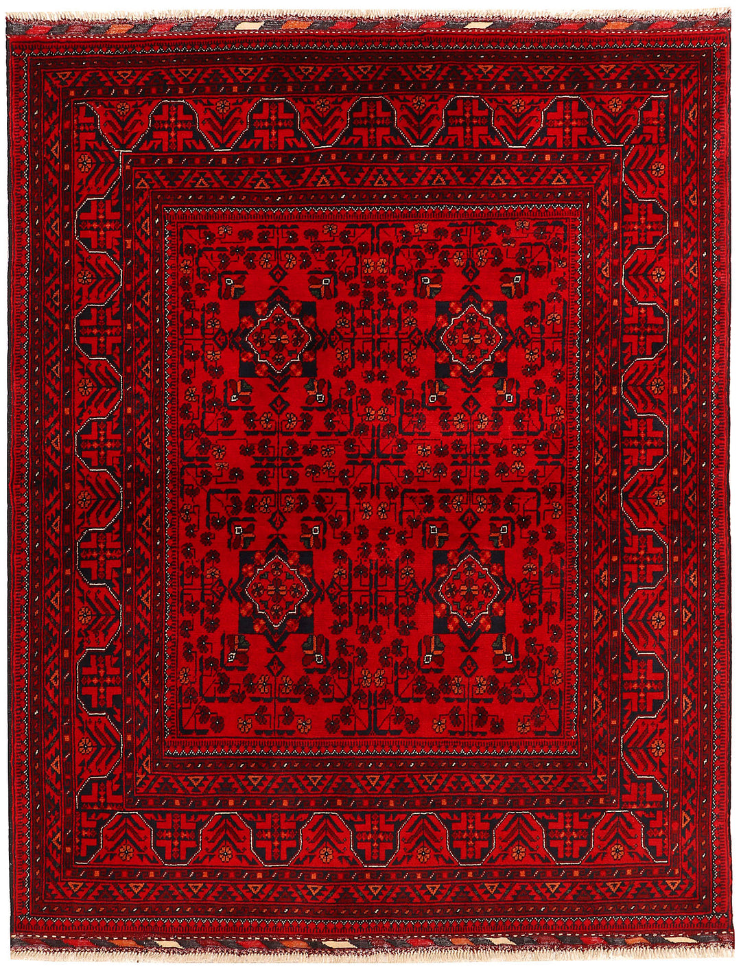 Red Afghan Khal Mohammadi Rug 5' x 6'4" Hand-Knotted