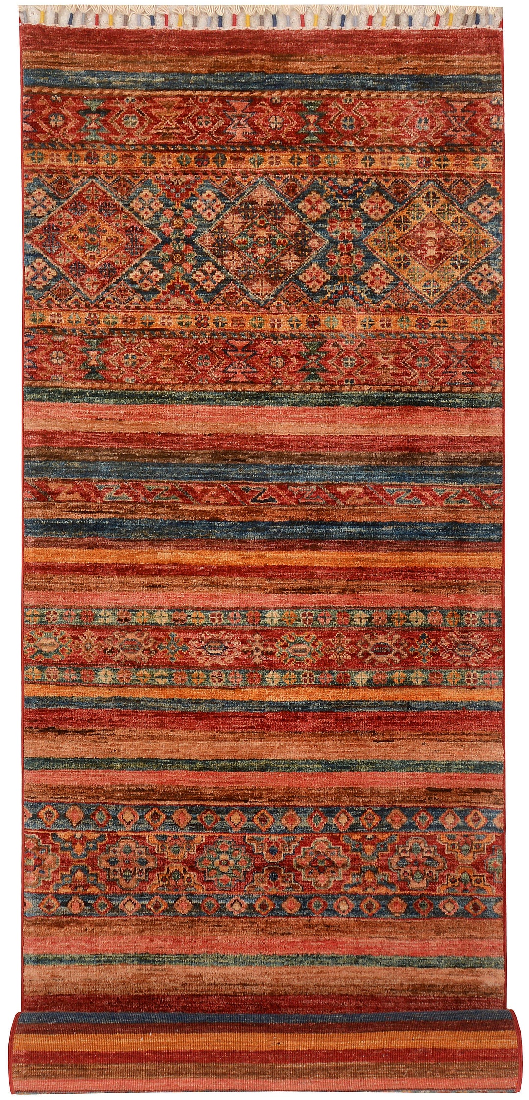 Afghan Kazak Rug 2' 9 x 9' 7 Hand-Knotted