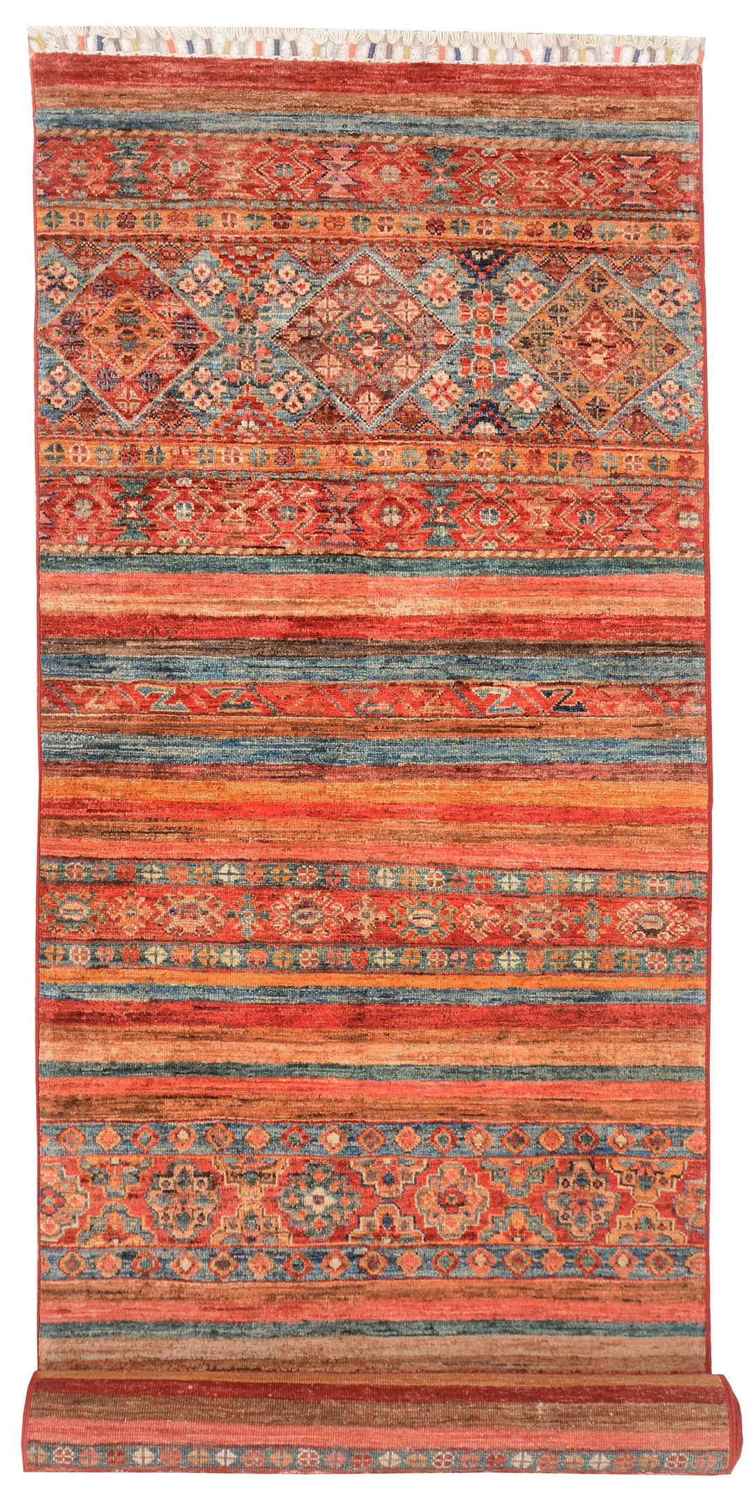 Afghan Kazak Rug 2'9" x 9'7" Hand-Knotted