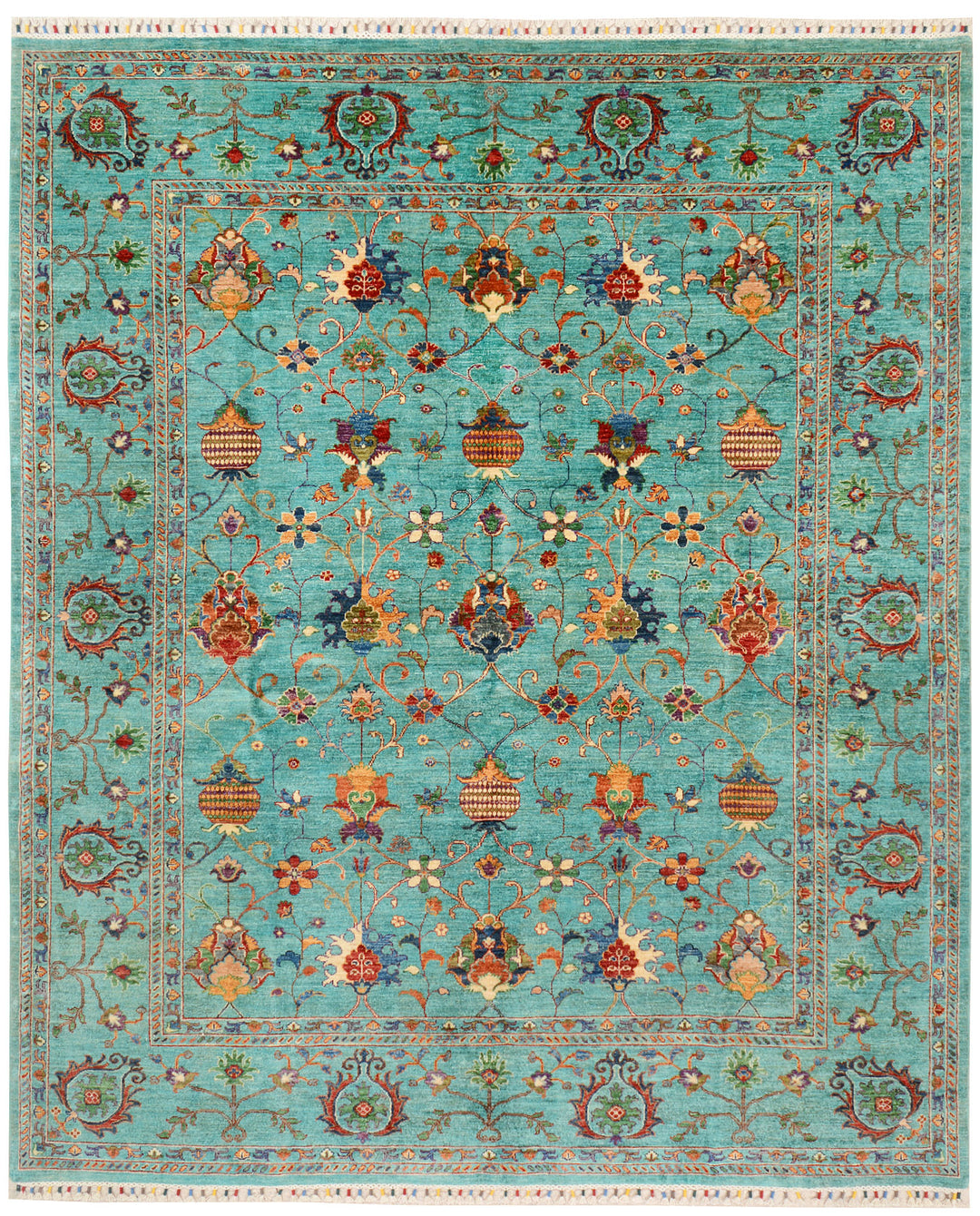 Light Sea Green Afghan Kazak Rug 8' x 9' 7" Hand-Knotted