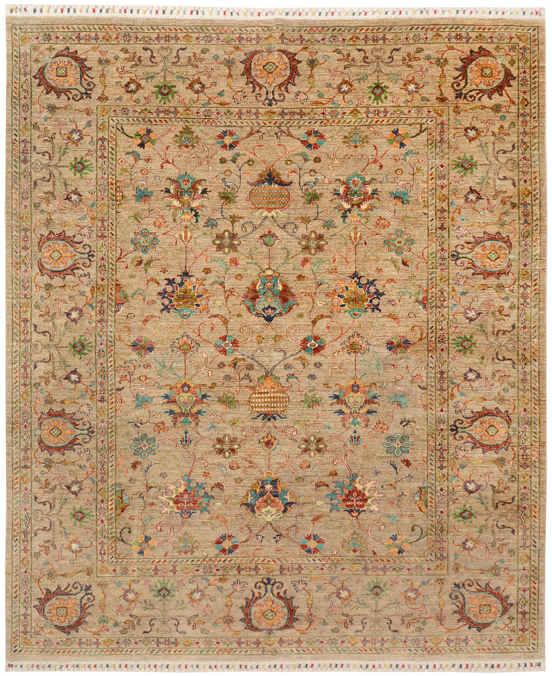 Tan Afghan Kazak Rug 8'2" x 9'9" Hand-Knotted