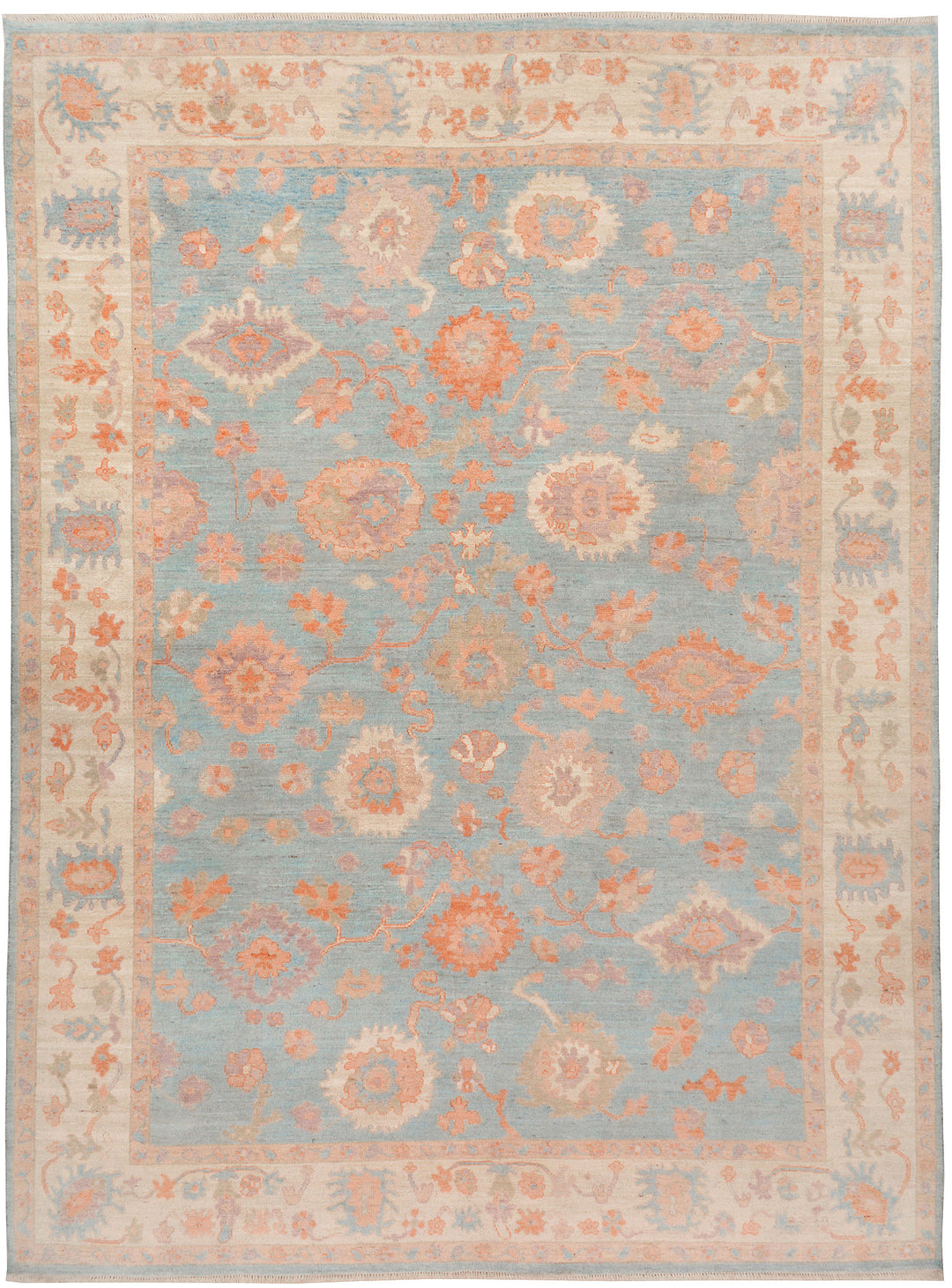 Light Steel Blue Afghan Oushak Rug 9'6" x 13'5" Hand-Knotted