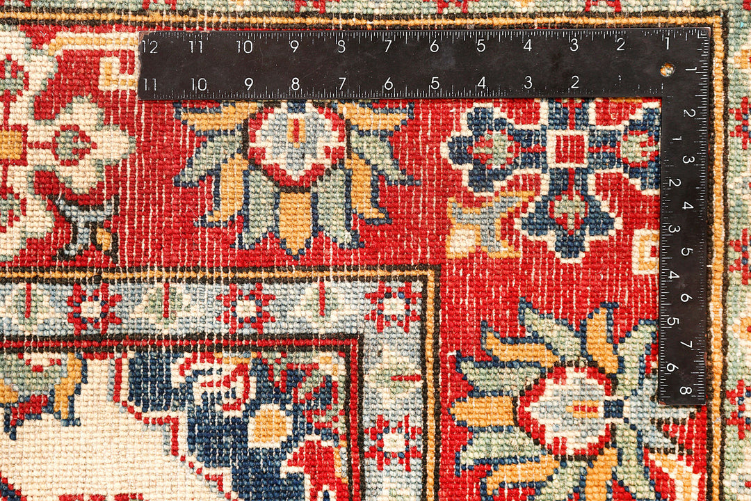 White Afghan Kazak Rug 5'1" x 6'9" Hand-Knotted detail