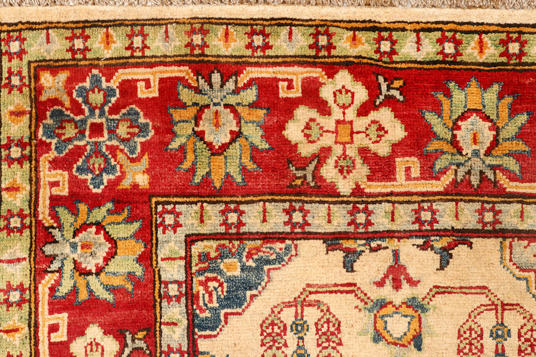 White Afghan Kazak Rug 5'1" x 6'9" Hand-Knotted view