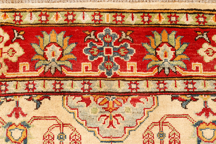 White Afghan Kazak Rug 5'1" x 6'9" Hand-Knotted close-up