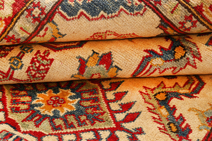 White Afghan Kazak Rug 5'1" x 6'9" Hand-Knotted border