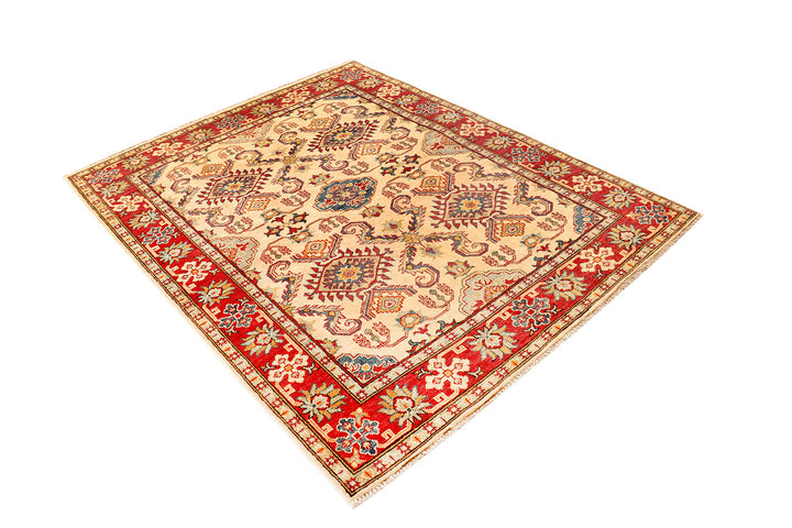 White Afghan Kazak Rug 5'1" x 6'9" Hand-Knotted texture