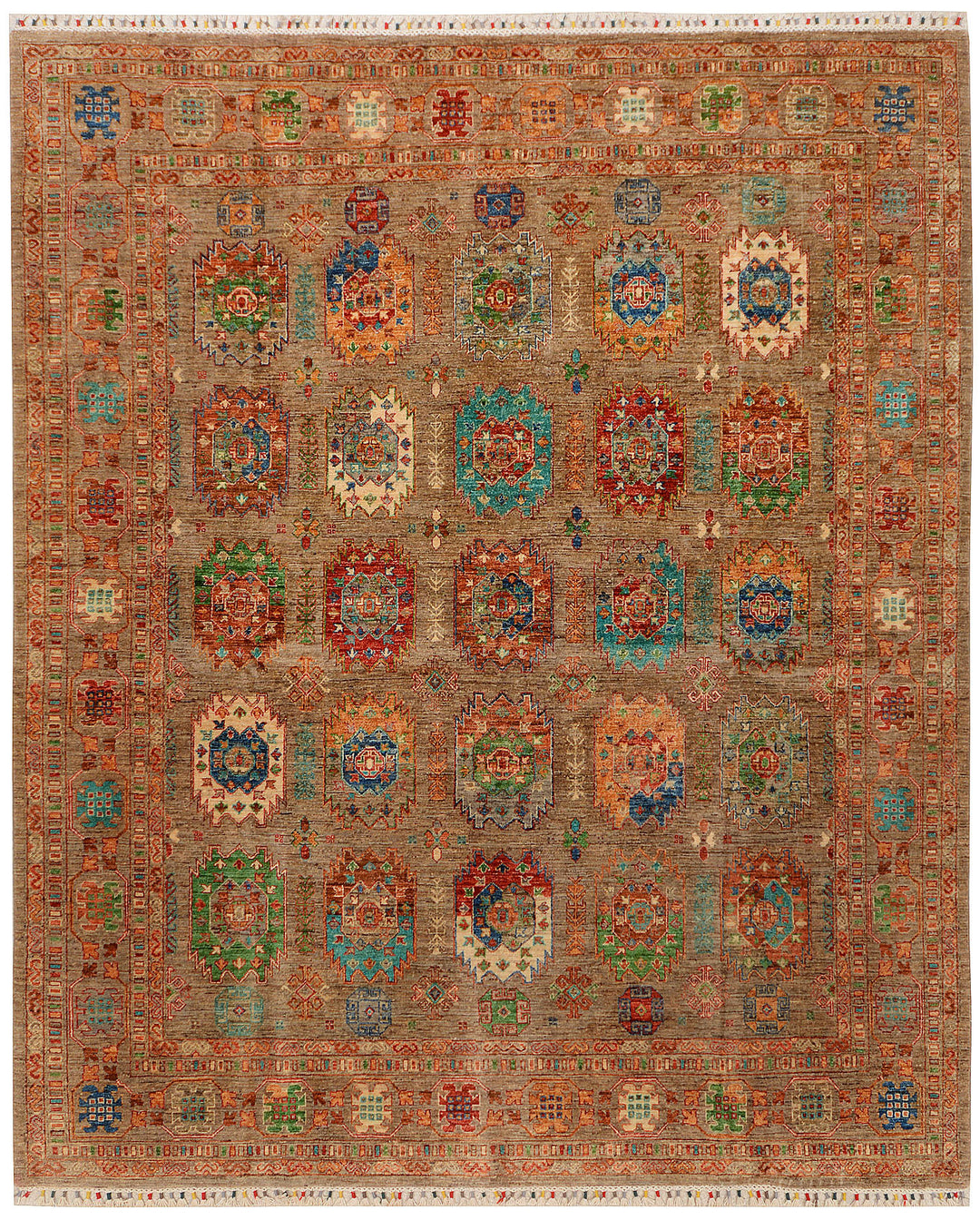 Tan Afghan Kazak Rug 8' 6 x 9' 11 Hand-Knotted