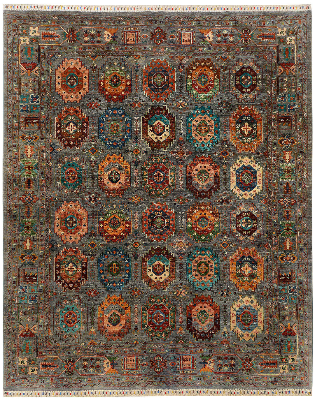 Afghan Kazak Rug 8'2" x 9'9" Hand-Knotted