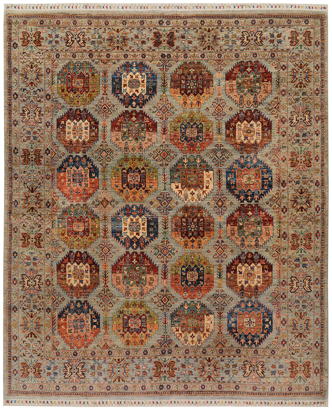 Afghan Kazak Rug 8' x 9'9" Hand-Knotted