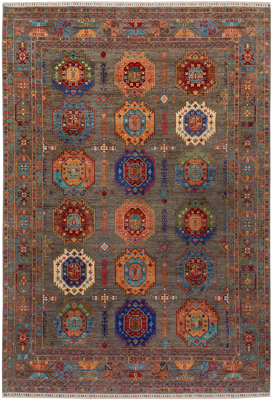 Afghan Kazak Rug 8' 11" x 13' Hand-Knotted