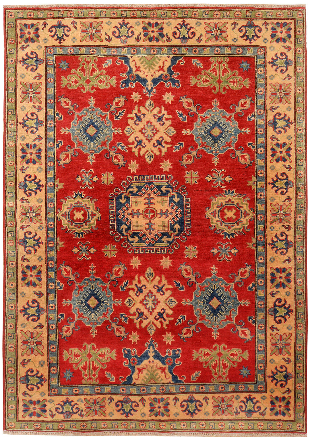 Red Afghan Kazak Rug 4' 9 x 6' 10 Hand-Knotted