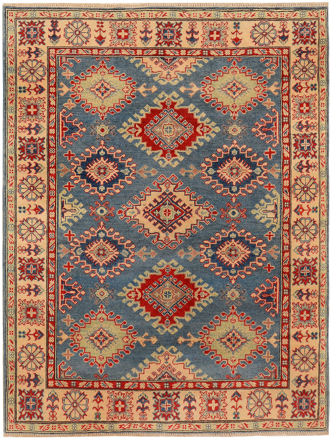 Light Slate Grey Afghan Kazak Rug 4' 10 x 6' 2 Hand-Knotted