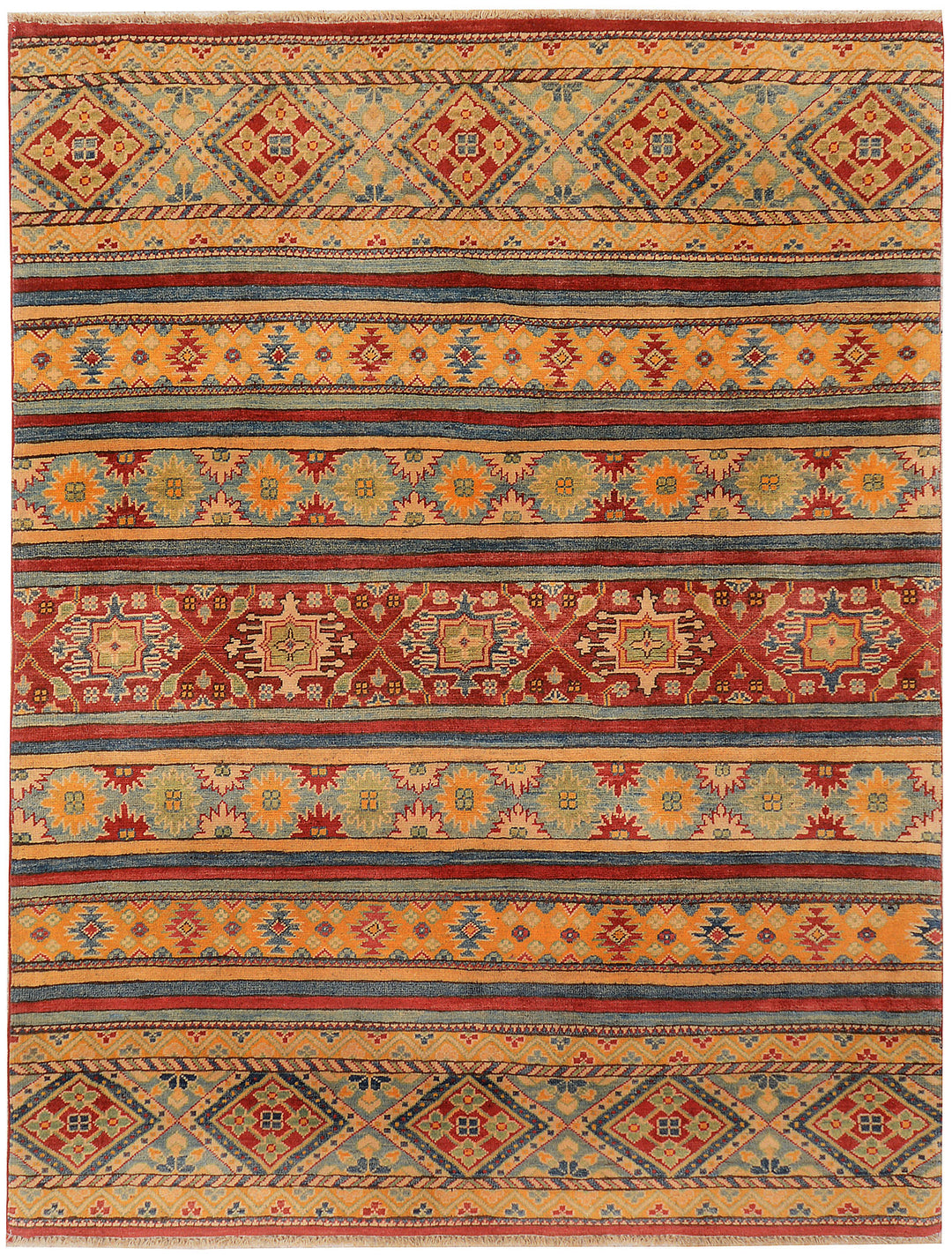 Afghan Kazak Rug 5' 1 x 6' 9 Hand-Knotted