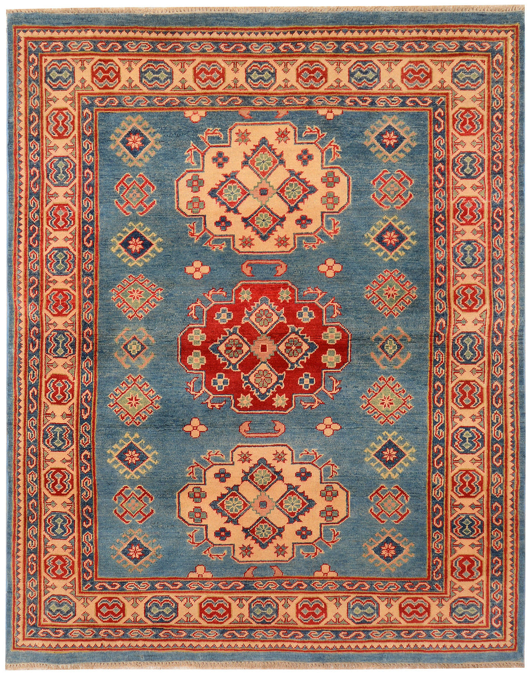 Grey Afghan Kazak Rug 4' 10 x 6' 2 Hand-Knotted