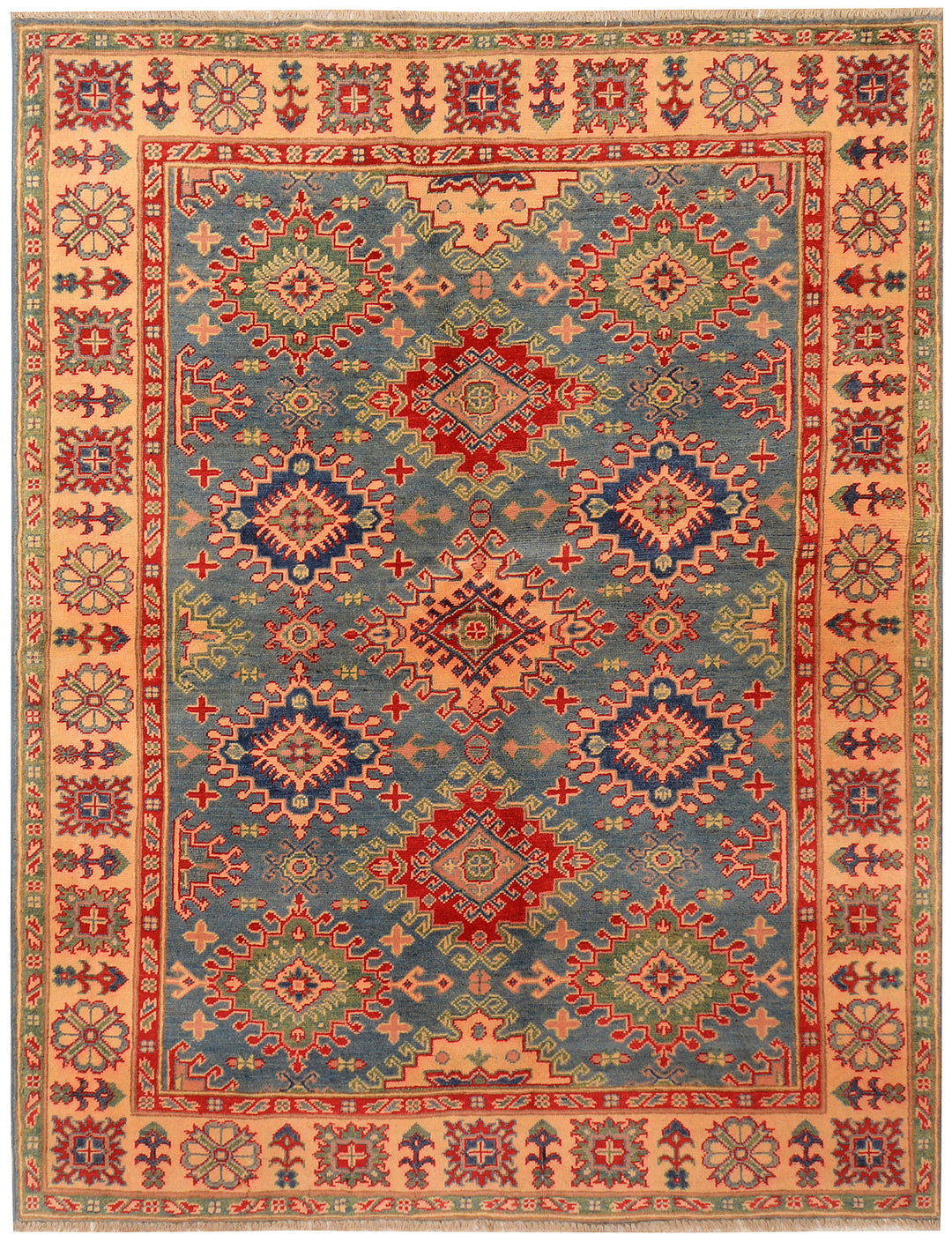 Light Slate Grey Afghan Kazak Rug 5'2" x 6'8" Hand-Knotted