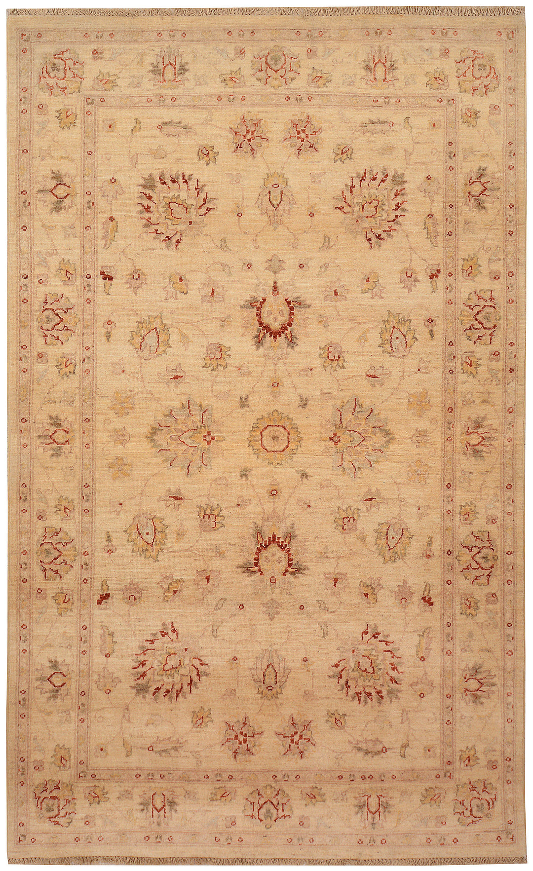Tan Afghan Ziegler Rug 4' 3 x 7' Hand-Knotted