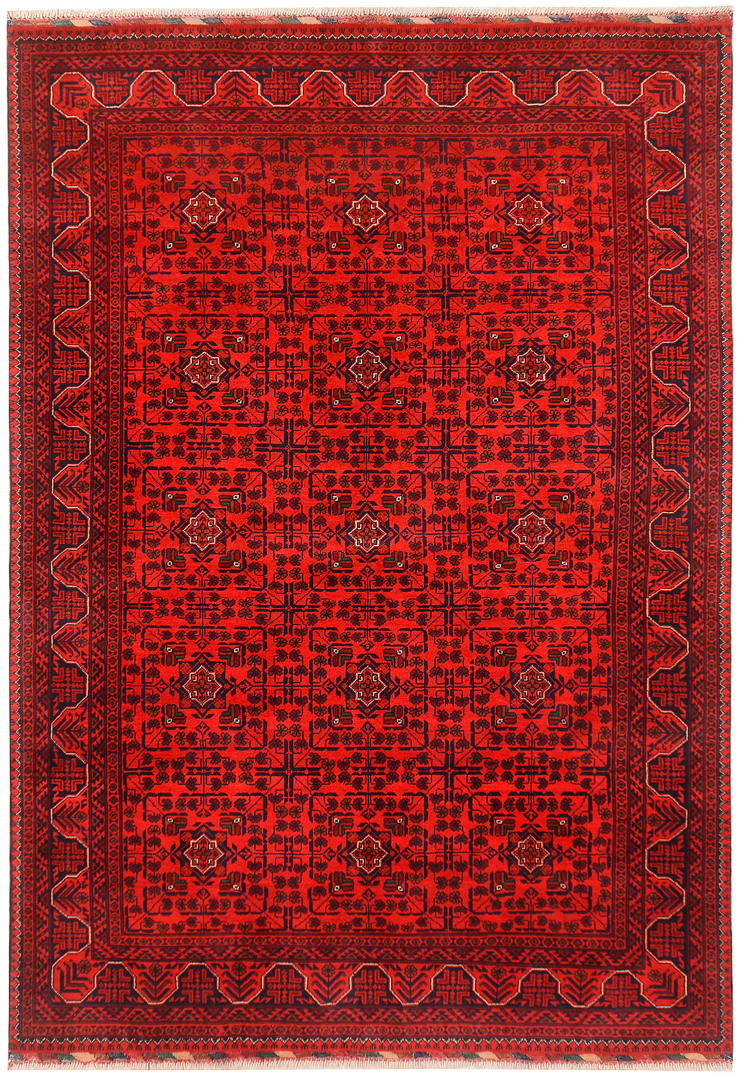 Red Afghan Khal Mohammadi Rug 5'6" x 7'11" Hand-Knotted