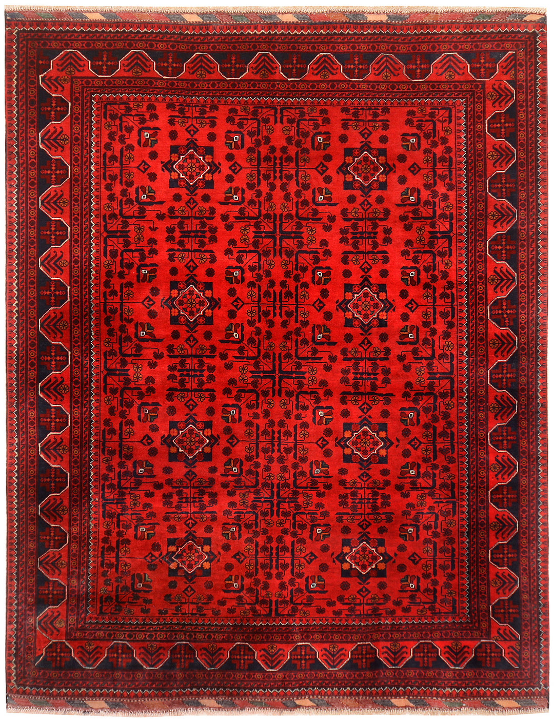 Red Afghan Khal Mohammadi Rug 5'6" x 6'9" Hand-Knotted