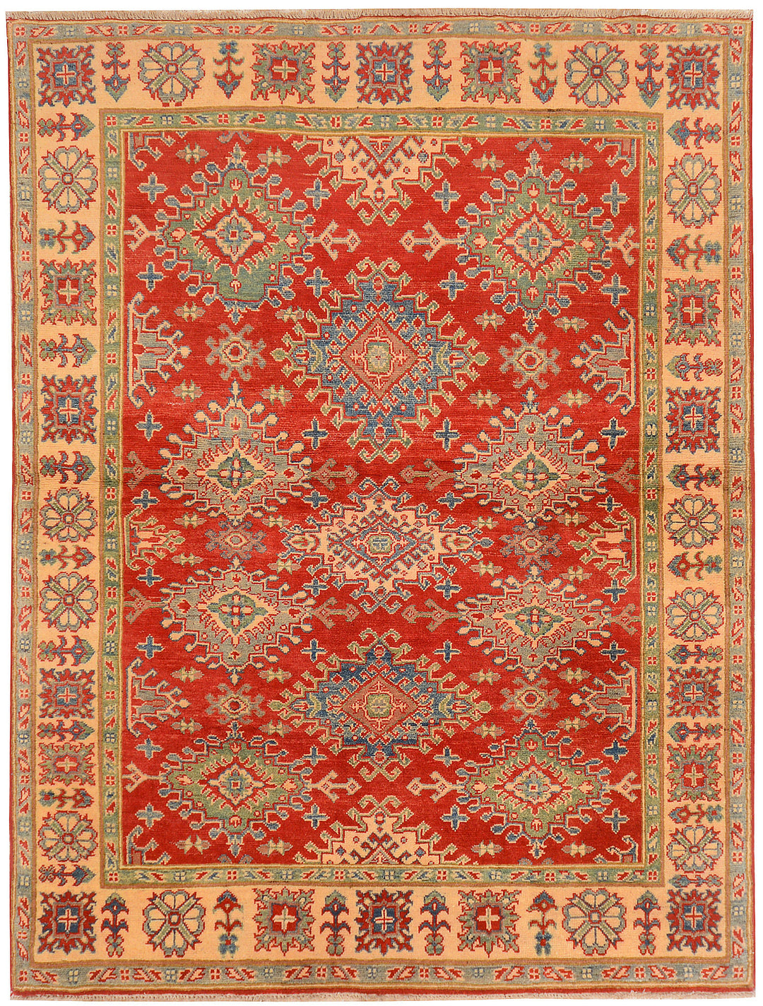 Red Afghan Kazak Rug 4'10" x 6'4" Hand-Knotted