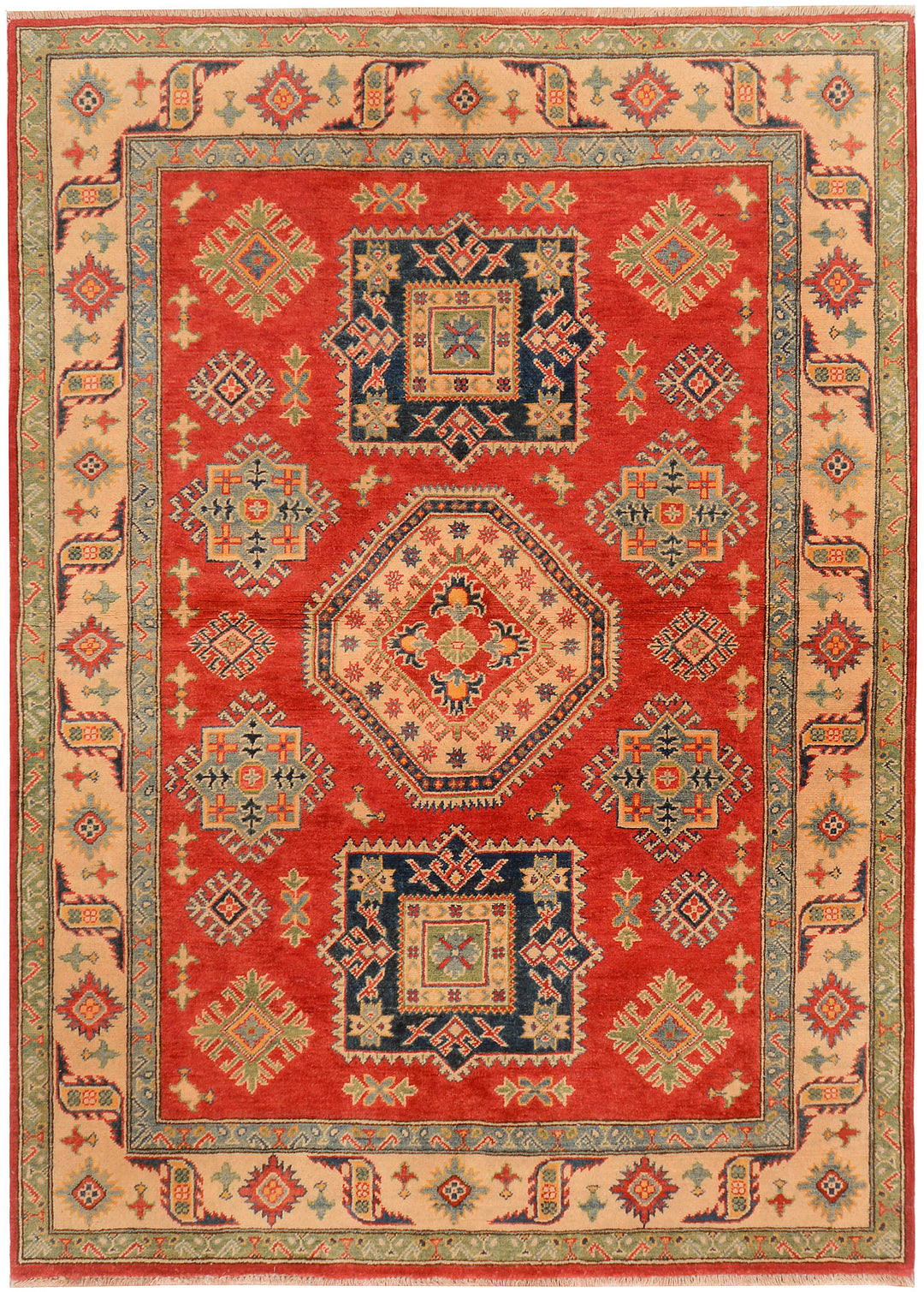 Red Afghan Kazak Rug 4'11" x 6'11" Hand-Knotted