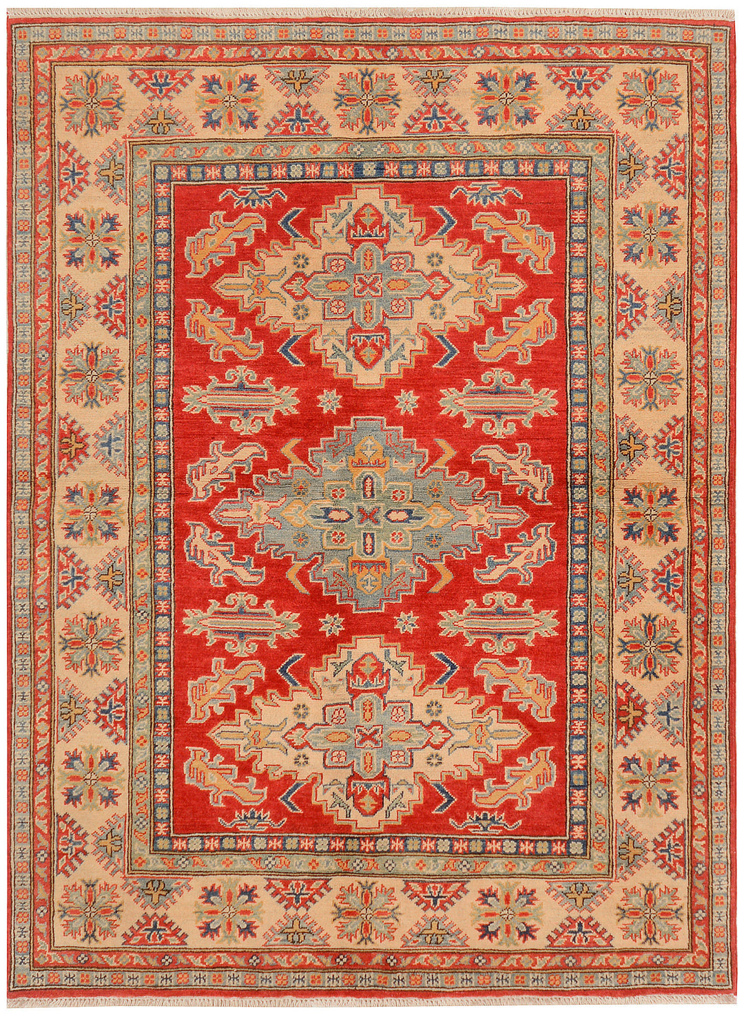 Red Kazak Rug 4' 11 x 6' 8 Hand-Knotted