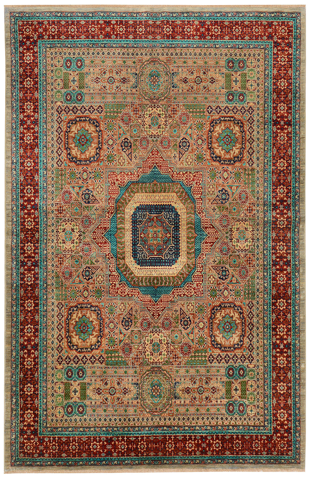 Afghan Ziegler Rug 6' 7" x 9' 9" Hand-Knotted