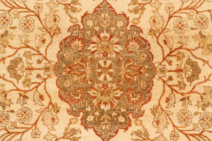 White Afghan Isfahan Rug 4'2" x 6'1" Hand-Knotted close-up