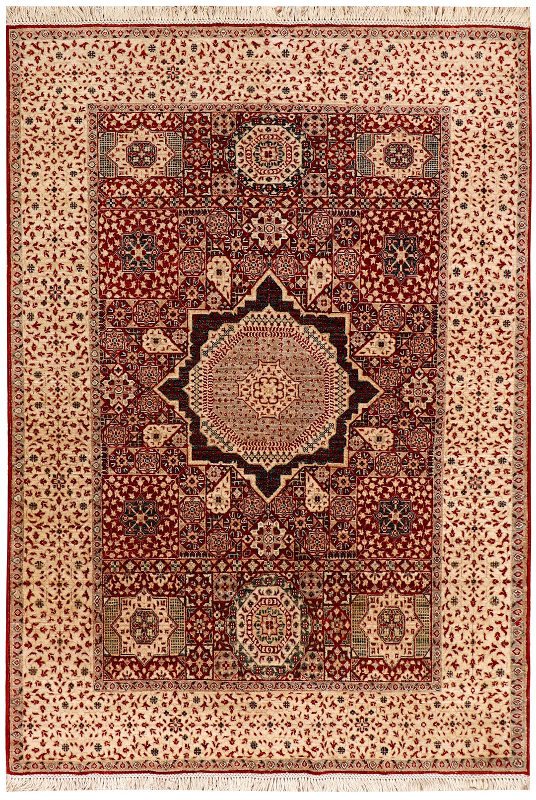 Firebrick Pakistani Mamluk Rug 4' 9 x 6' 11 Hand-Knotted